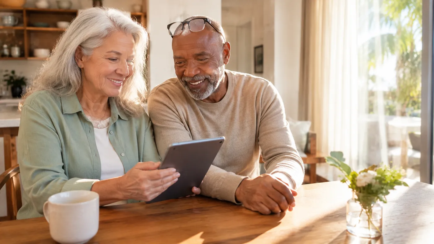 Couple in their seventies at home